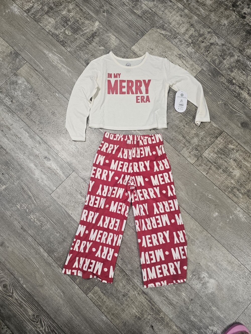 Wonder Nation Top and Pink 'MERRY' Pajama Set